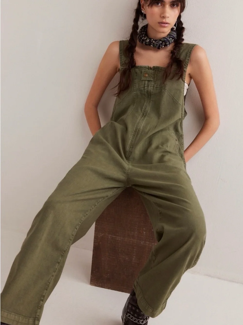 We the Free Jude One Piece Green Denim Overalls for Women NWT S - Picture 4 of 7